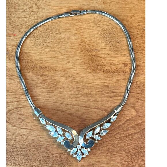 Vintage Crown Trifari Philippe GOLD & Rhinestone Marquis Stone Choker Necklace - Picture 11 of 15